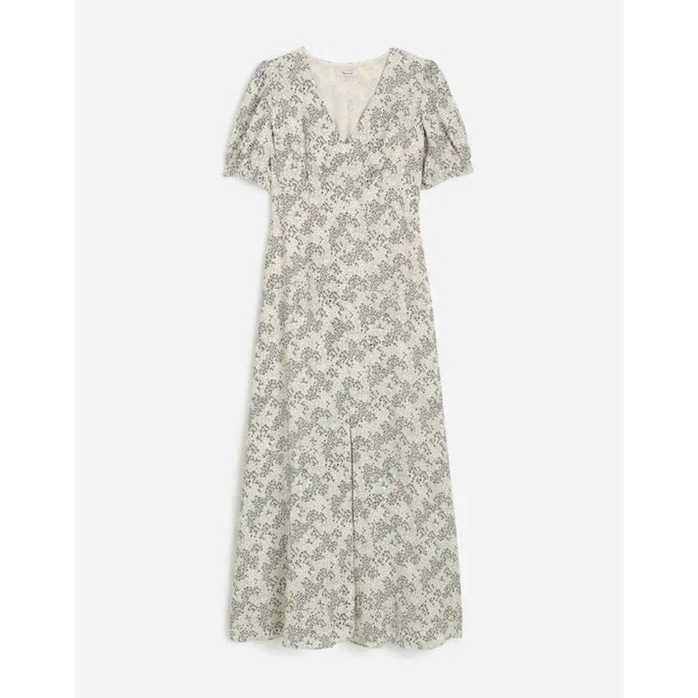 NWT Madewell Puff-Sleeve V-Neck Midi Dress in Floral size 8 NU576